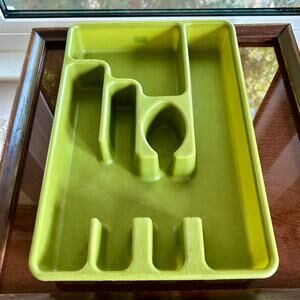 Vintage Green Plastic Silverware Tray Mid-Century Utensil Organizer